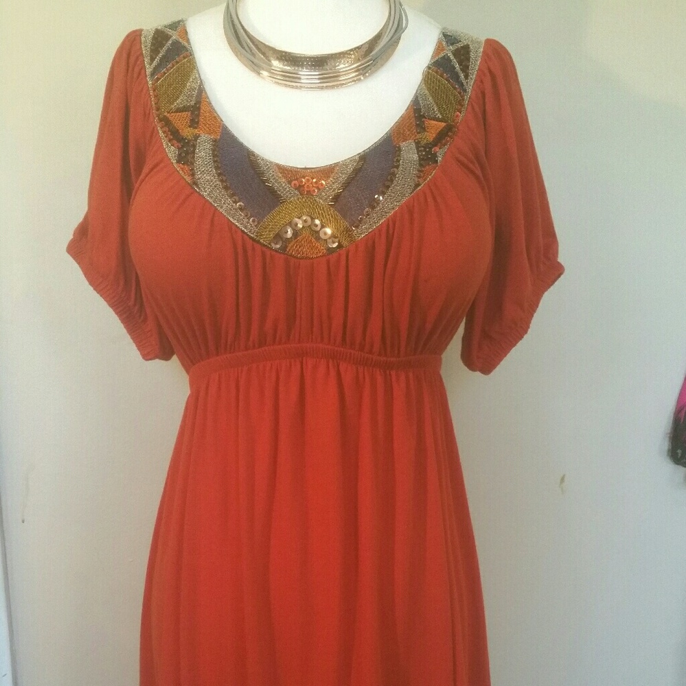 Slimming rust color sequin dress